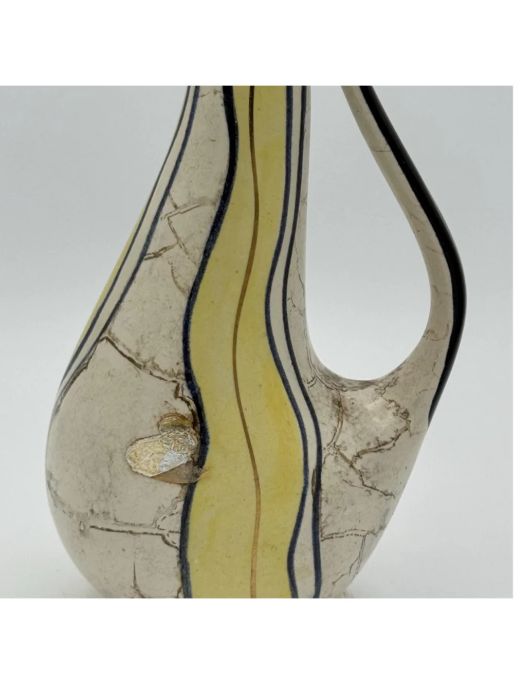 Vintage Mid Century Modern 8” Ceramic Pitcher Bud Vase | Atomic Cream Mustard Bl